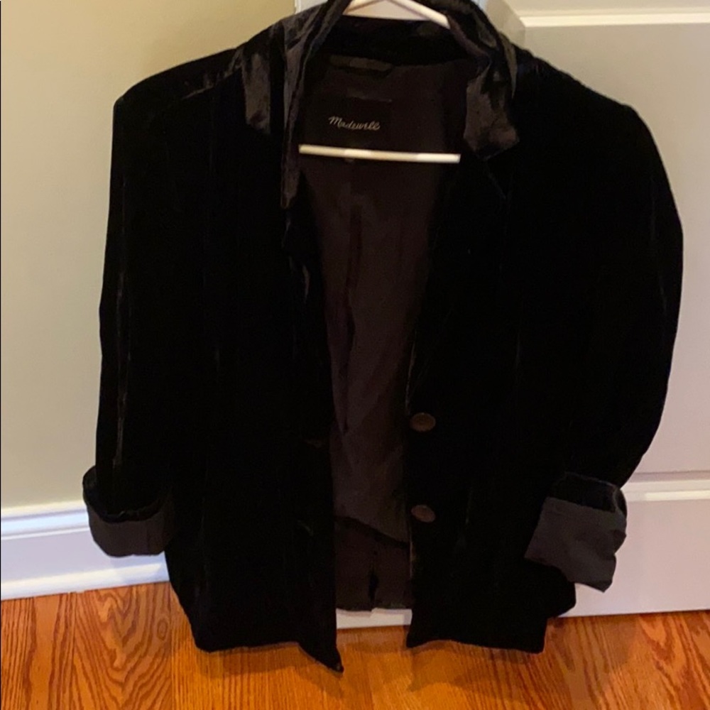 Madewell crushed black velvet blazer
